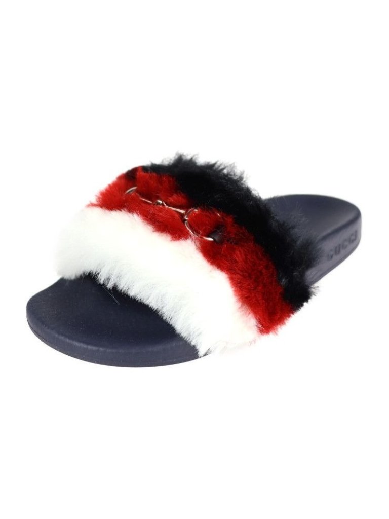 Gucci Horsebit Sandals 29 Rubber Faux Fur Tricolor